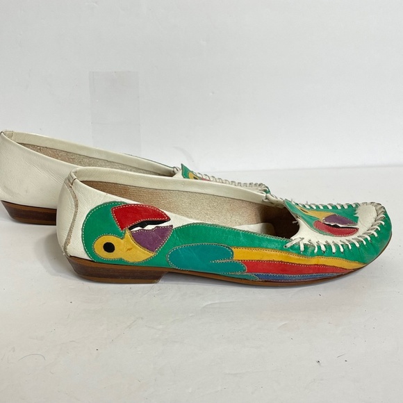 Parrot Loafers 5 Vintage Rainbow Leather Patchwork Green Hokus Pokus Bird - Picture 5 of 13